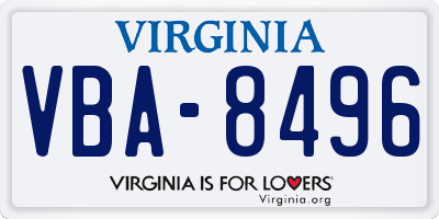 VA license plate VBA8496