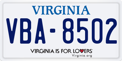 VA license plate VBA8502