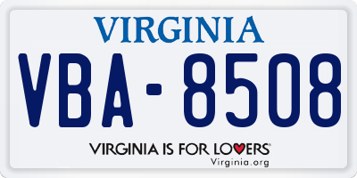 VA license plate VBA8508