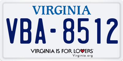 VA license plate VBA8512