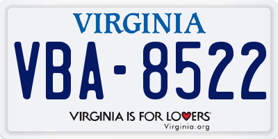 VA license plate VBA8522