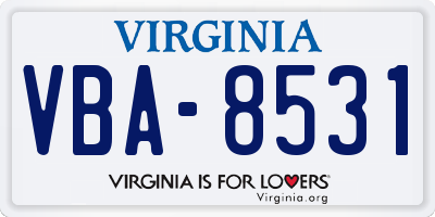 VA license plate VBA8531