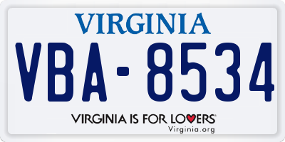 VA license plate VBA8534