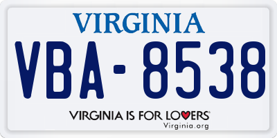 VA license plate VBA8538