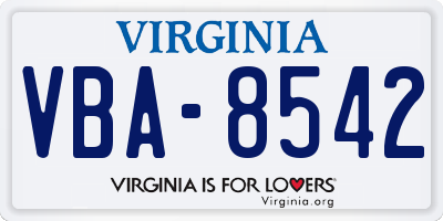 VA license plate VBA8542
