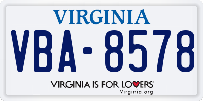 VA license plate VBA8578