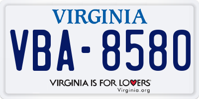 VA license plate VBA8580
