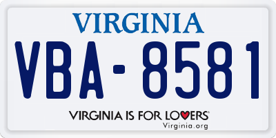 VA license plate VBA8581