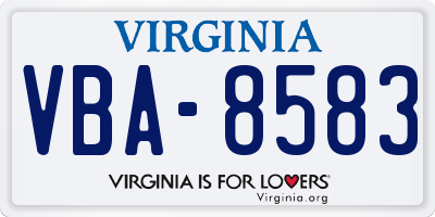 VA license plate VBA8583