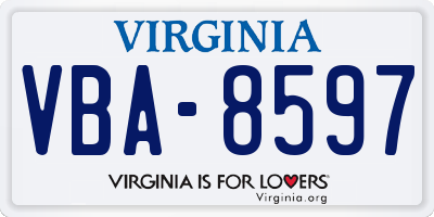 VA license plate VBA8597