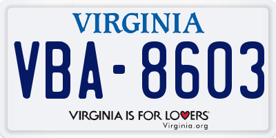 VA license plate VBA8603