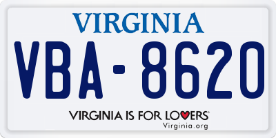 VA license plate VBA8620