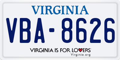 VA license plate VBA8626