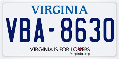 VA license plate VBA8630