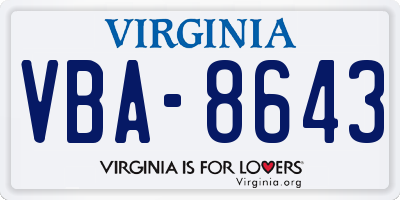 VA license plate VBA8643