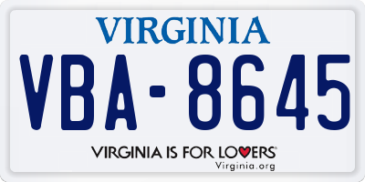VA license plate VBA8645