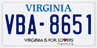 VA license plate VBA8651