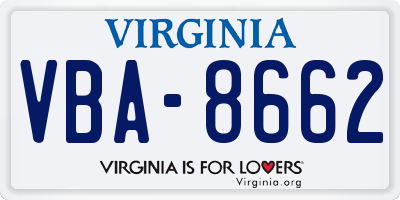 VA license plate VBA8662