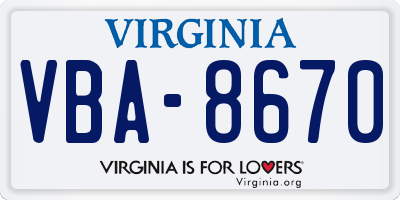 VA license plate VBA8670