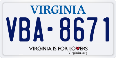 VA license plate VBA8671