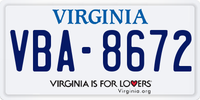 VA license plate VBA8672