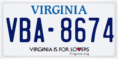 VA license plate VBA8674