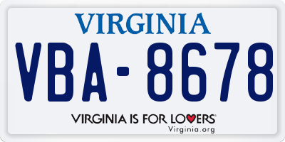 VA license plate VBA8678
