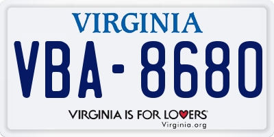 VA license plate VBA8680