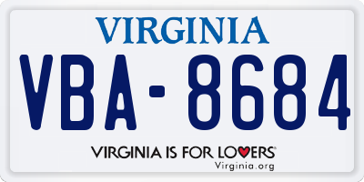 VA license plate VBA8684