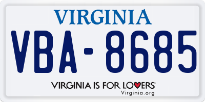 VA license plate VBA8685