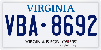 VA license plate VBA8692