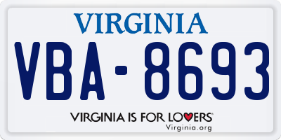 VA license plate VBA8693