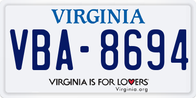 VA license plate VBA8694