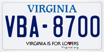 VA license plate VBA8700