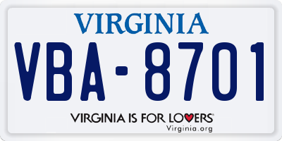 VA license plate VBA8701