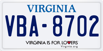 VA license plate VBA8702