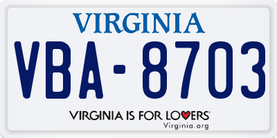 VA license plate VBA8703