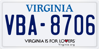 VA license plate VBA8706