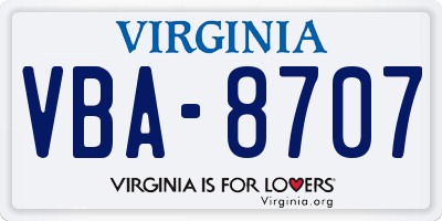 VA license plate VBA8707