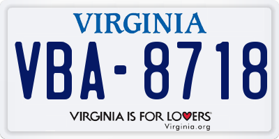 VA license plate VBA8718