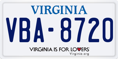 VA license plate VBA8720