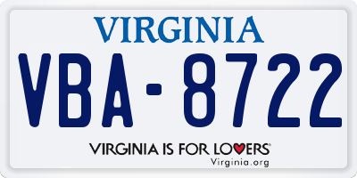 VA license plate VBA8722