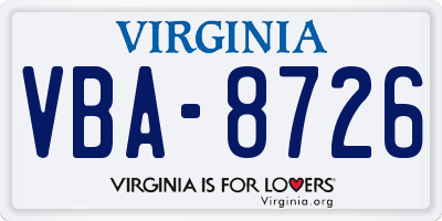 VA license plate VBA8726
