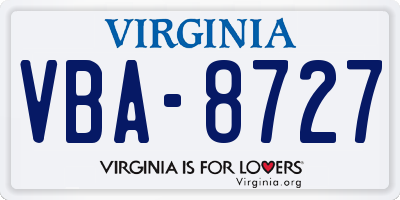 VA license plate VBA8727