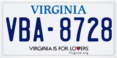 VA license plate VBA8728