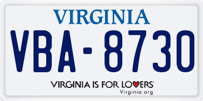 VA license plate VBA8730