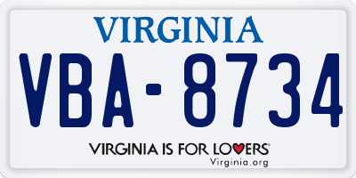 VA license plate VBA8734