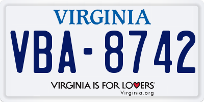 VA license plate VBA8742