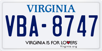 VA license plate VBA8747