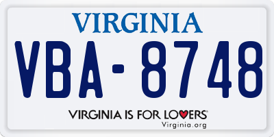 VA license plate VBA8748